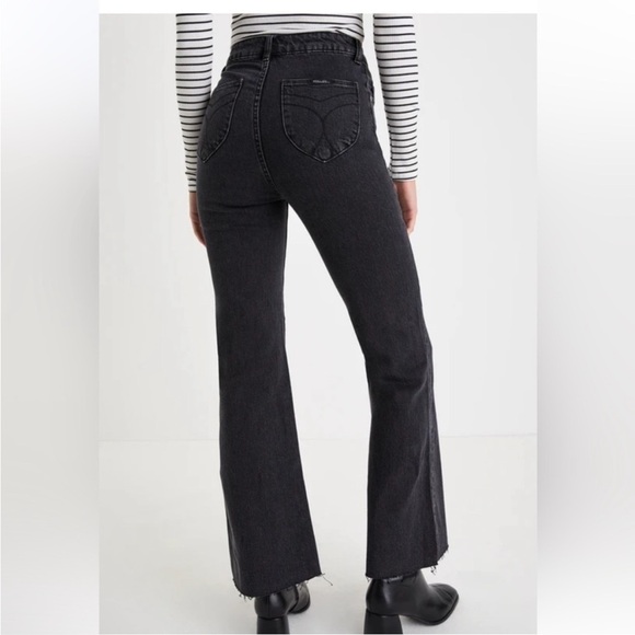 Rolla's Eastcoast Crop High Rise Flare Jeans black Raw Hem Size 30 - Picture 2 of 10